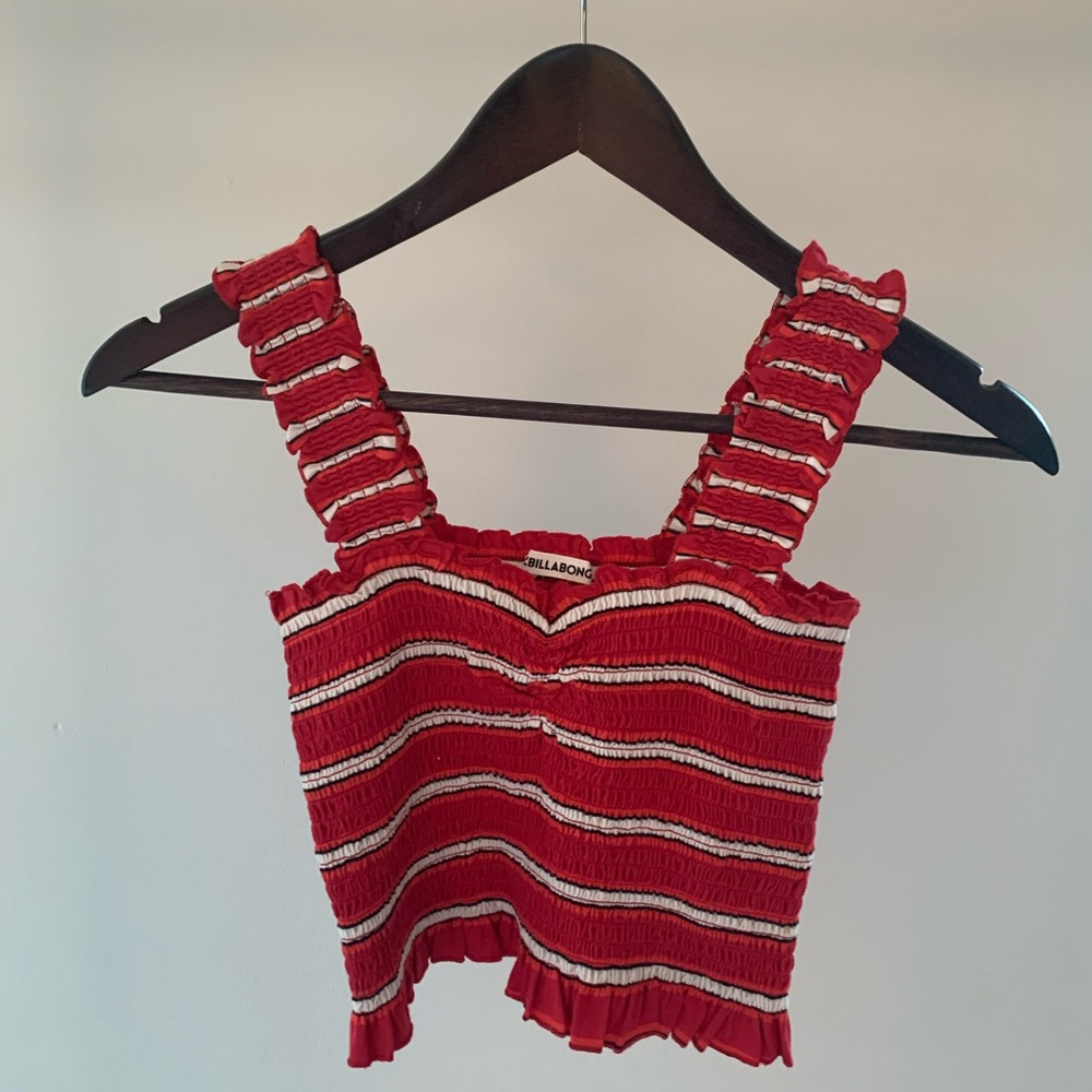 Red white and black striped billabong crop top